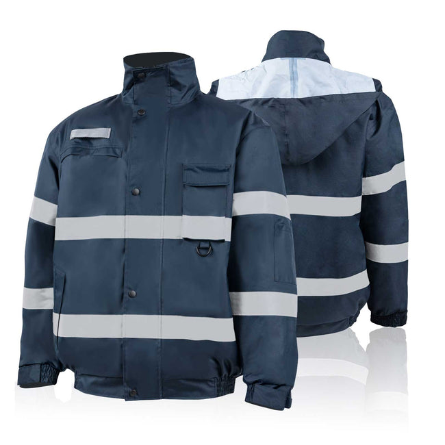 navy blue hi vis work safety jacket