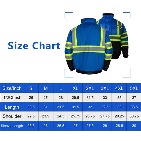 hi vis jacket size chart