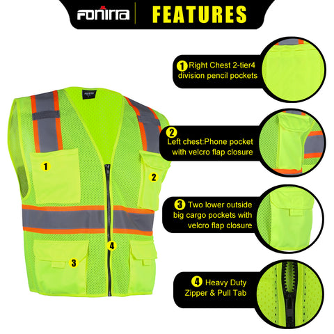 safety vest 4 pocket zipper