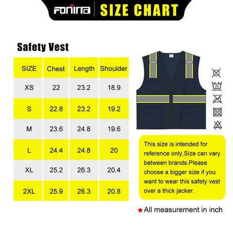 fonirra hi vis vest size chart