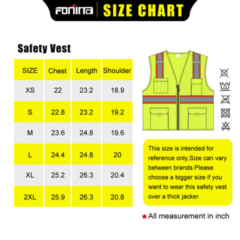 hi visibility work safety vest size chart