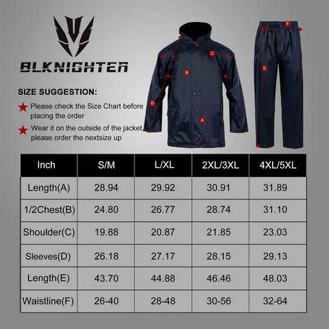 men's raincoat size chart