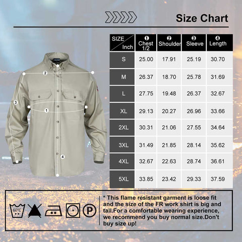 welding Shirt Size Chart