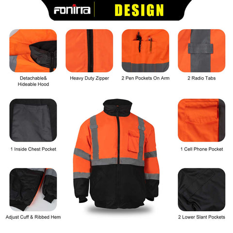 safety jacket with hidden hood