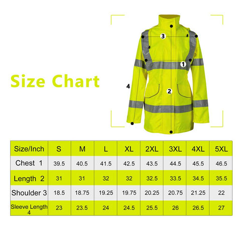 women's rain jacket size chart