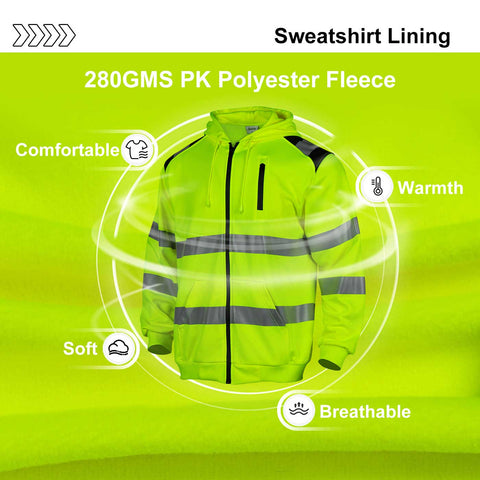 full zip polyester class 3 hi vis hoodie