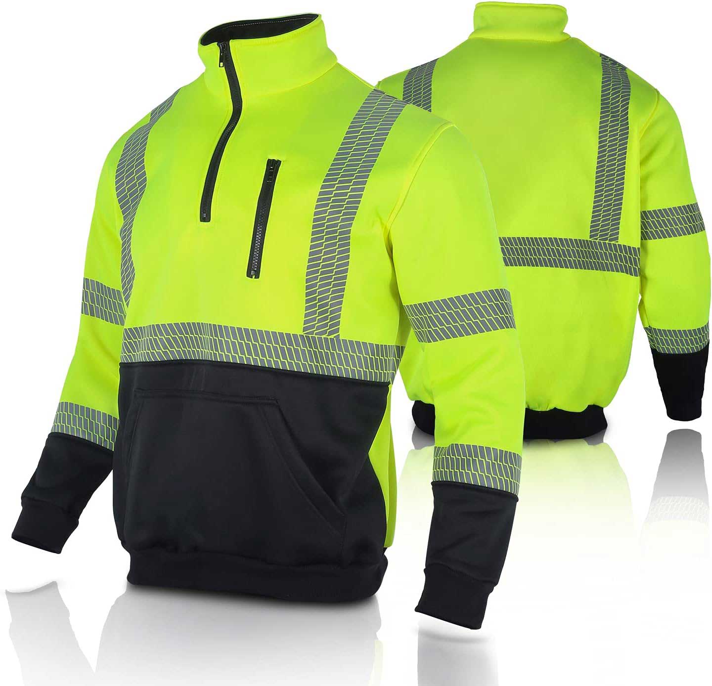 SW02 Hi Vis Sweatshirts for Men Reflective Work Fleece Hoodie 1/4 Zipper