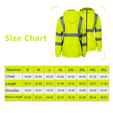 women's high visibility work sweatshirt size chart