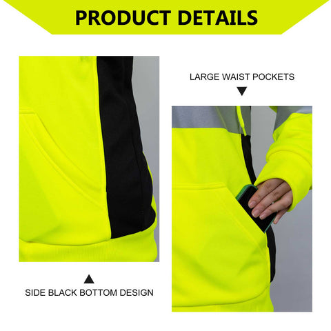 hi vis reflective safety hoodie with large waist pockets