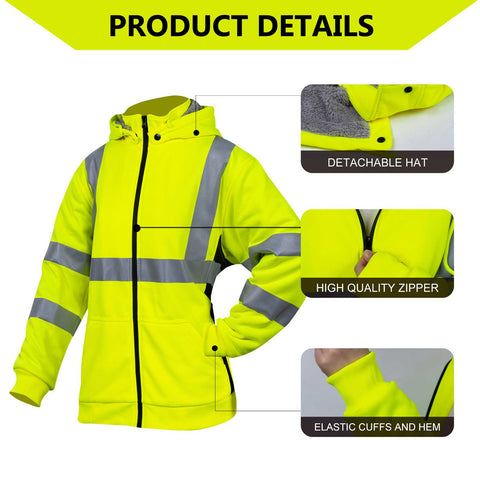 women's hi vis work sweatshirt with detachable hat