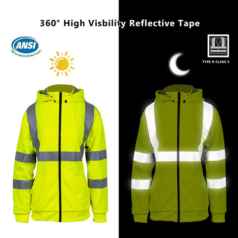 women's hi vis work safety sweatshirt with reflective strips