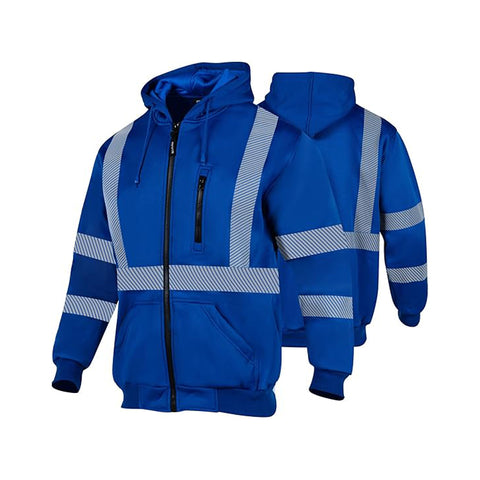 SW08 High Visibility ANSI Class 3 Reflective Safety Fleece Hoodie With Full Zipper