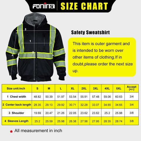 hi vis winter safety workwear size chart