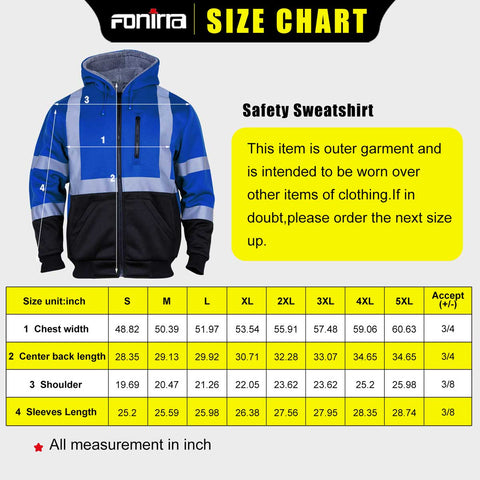 hi vis men's workwear size chart