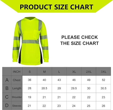 women's hi vis work shirt size chart