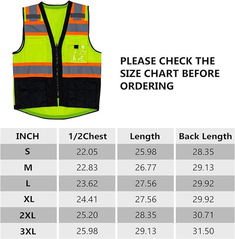 men‘s safety vest size chart