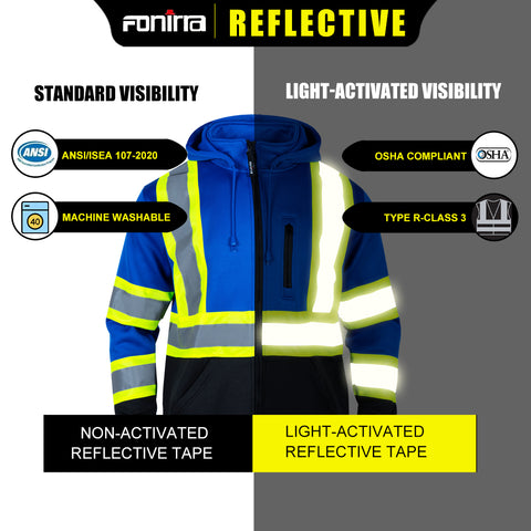 SW01B Full-Zipper Blue Safety Sweatshirt & Hi Vis Hoodie with Pocket