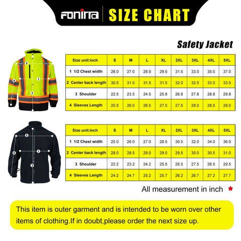 reflective jacket size