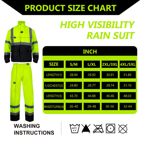 high visibility rain jacket size chart
