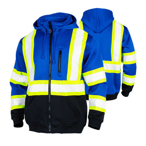SW01B Full-Zipper Blue Safety Sweatshirt & Hi Vis Hoodie with Pocket