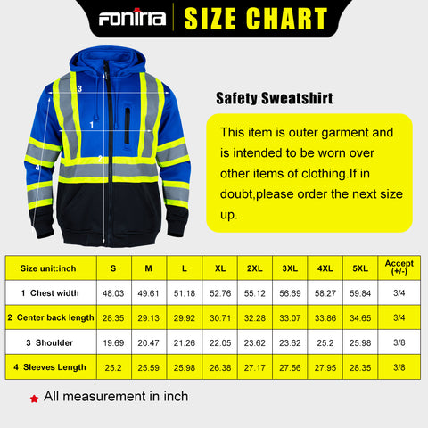 SW01B Full-Zipper Blue Safety Sweatshirt & Hi Vis Hoodie with Pocket
