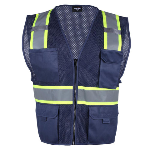 VT01B Black Hi Vis Mesh Breathable Reflective Construction Safety Vest