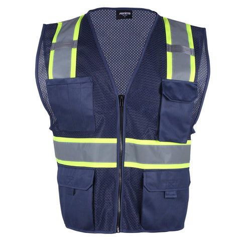 VT01 Blue Reflective Hi Vis Mesh ANSI Class 2 Safety Vest