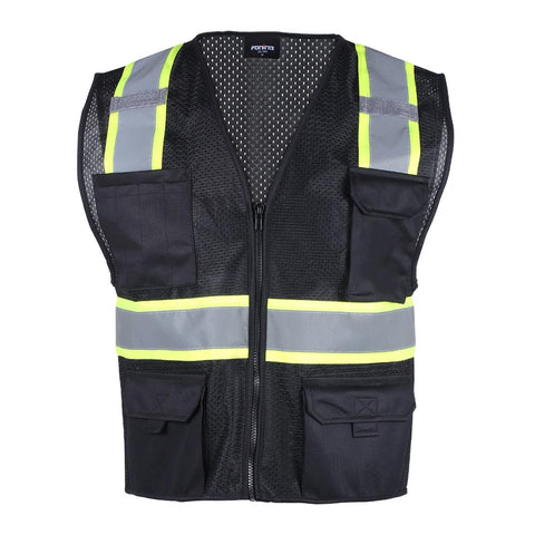 VT01B Black Hi Vis Mesh Breathable Reflective Construction Safety Vest