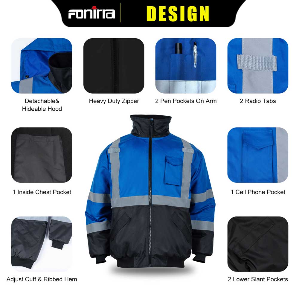 JK45BL OSHA 100% Polyester Fleece Lining Blue Safety Reflective Jacket ...