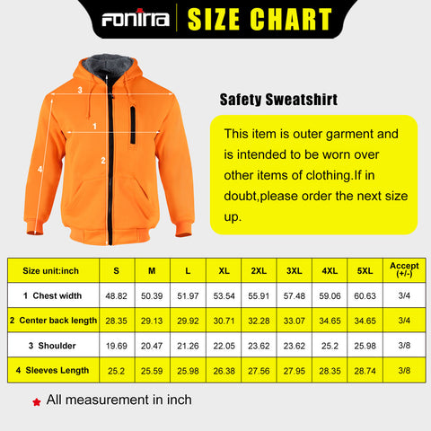 winter safety sweatshirt size chart