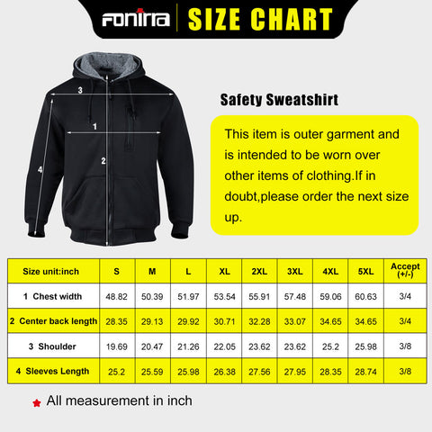 Fonina size chart - winter Safety Sweatshirt