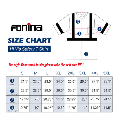 hi vis safety shirt size chart