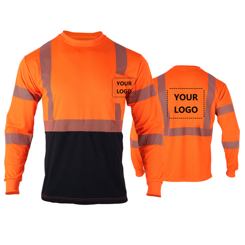 【Custom Logo--Contact Us First】20 Pieces High Visibility Safety Shirts Long Sleeve Reflective for Men