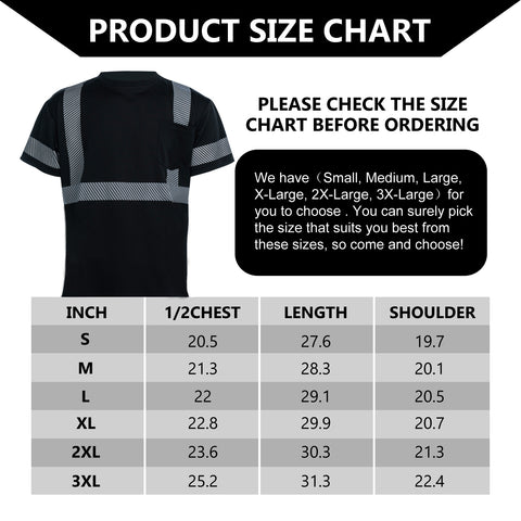 hi vis shirt size chart
