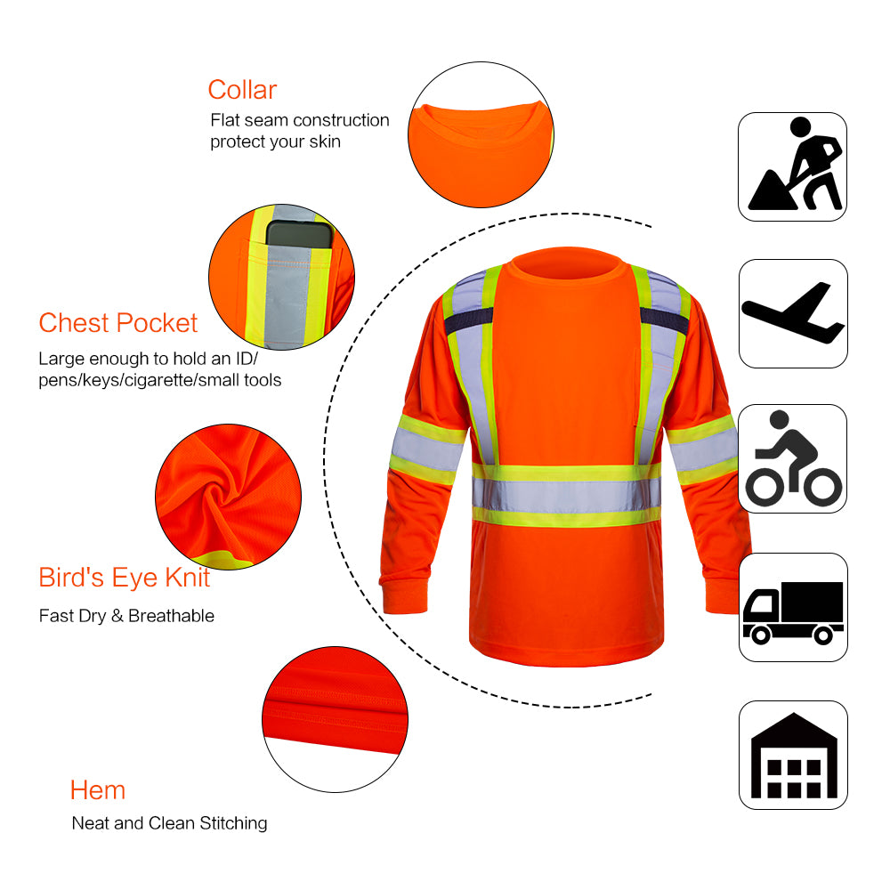 T005 Hi Vis Class 2 Reflective Construction Work Long Sleeve Safety Sh ...