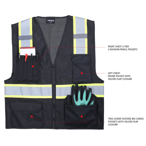 reflective hi vis multi pocket vest