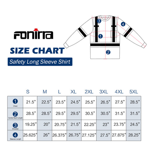 hi vis safety shirt size chart