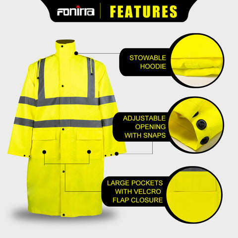 hi vis safety raincoat with pockets