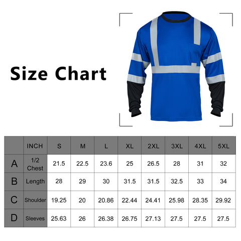 hi vis long sleeve shirt size chart
