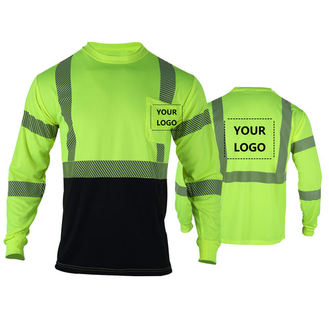 【Custom Logo--Contact Us First】20 Pieces High Visibility Safety Shirts Long Sleeve Reflective for Men