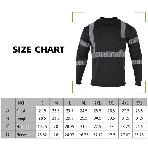 hi vis safety shirt size chart
